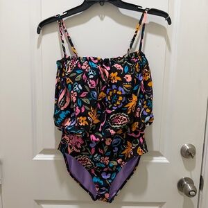 NWT-Women’s Blk Floral One-Piece Swimsuit W/Convert. Straps by Anne Cole Sz 12
